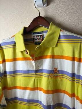 Vintage Coogi Striped Yellow Polo Shirt Size XXL Double Mercerized Cotton
